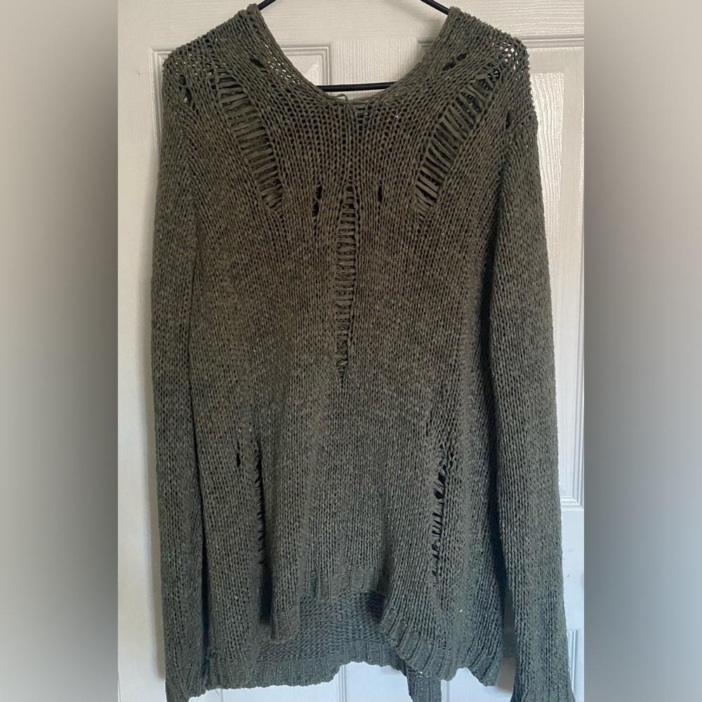 Grey sweater with see through patterns with hood, Size 2X from Charlotte Russe